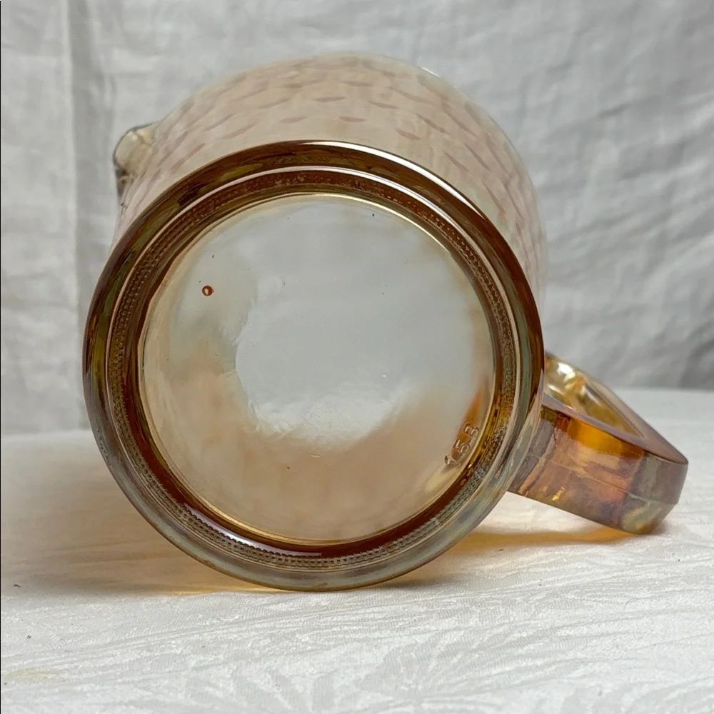 Vintage Jeanette Iridescent Marigold Carnival Glass Pitcher and 6 Tumblers
